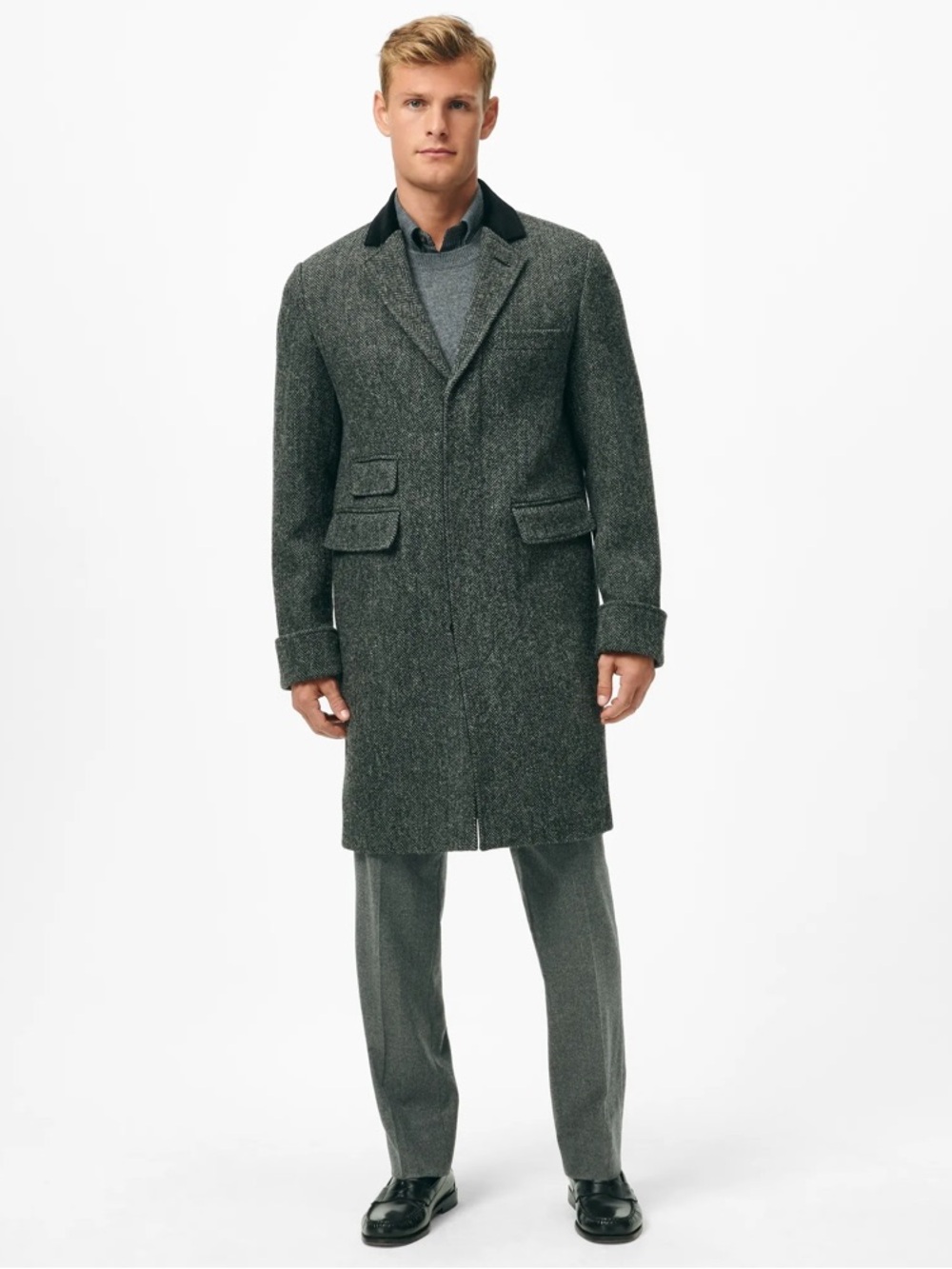 Classic Brooks Brothers Wool Herringbone Overcoat | 40–42, L | Charcoal Gray